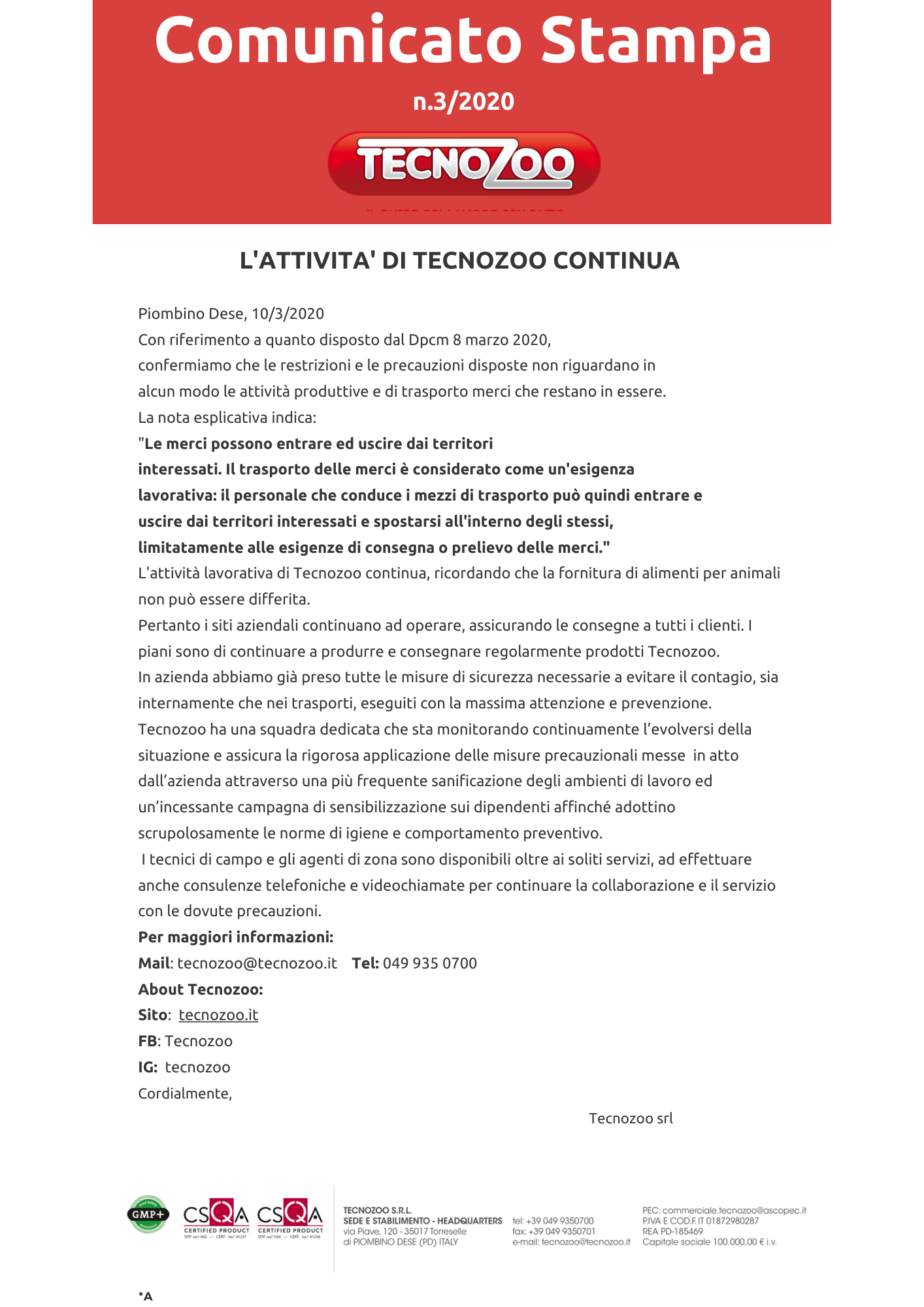 tecnozoo comunicato stampa